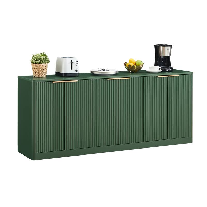 67" Buffet Cabinet Sideboard with Storage, Large Credenza with 6 Doors, Wood Mid Century Modern Sideboard - Green