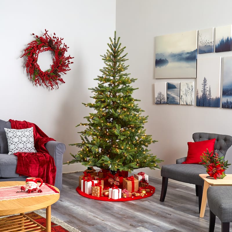7’ Pre-Lit North Carolina Spruce Artificial Christmas Tree, Clear LED Lights - 7 Foot