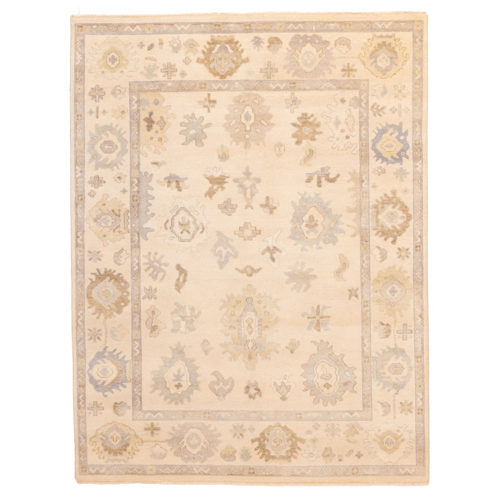 ECARPETGALLERY Hand-knotted Modern Oushak Ivory Wool Rug - 7'9 x 10'1