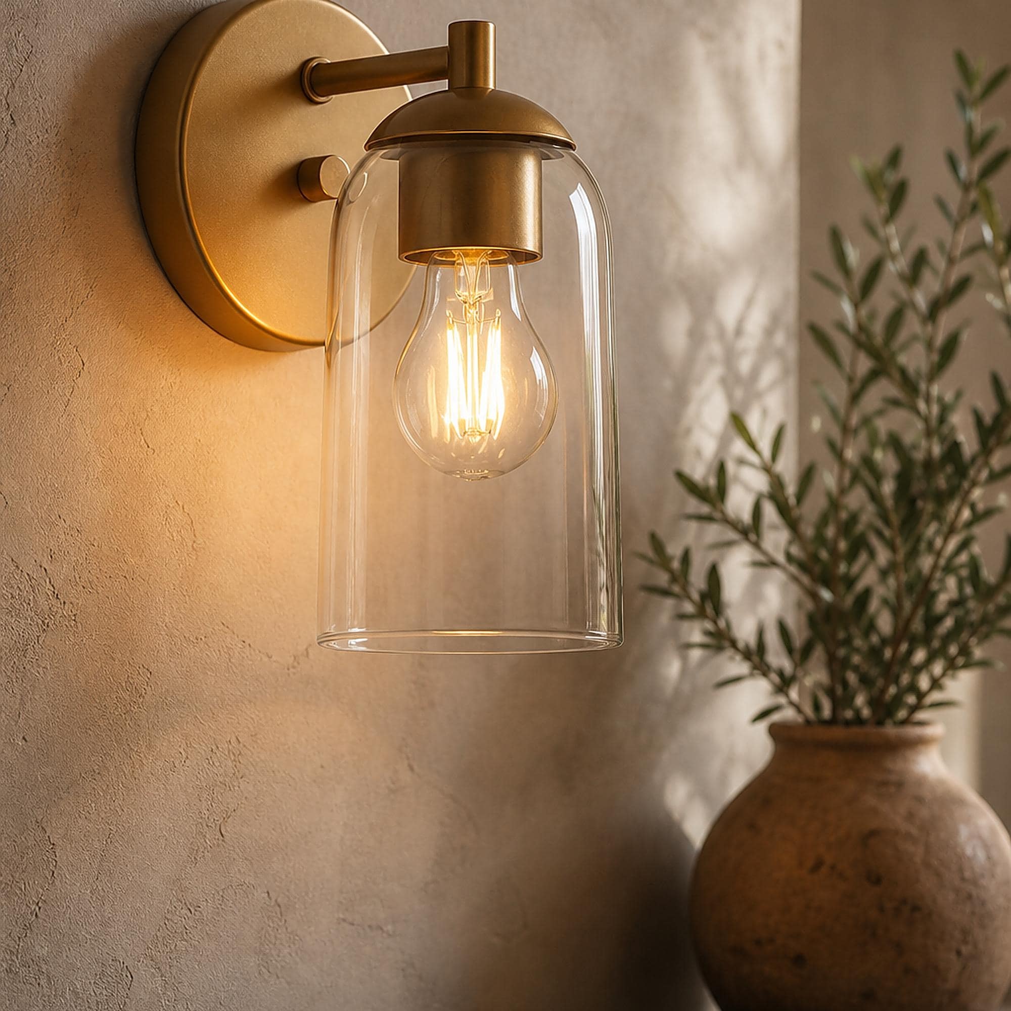 LNC Celes Modern Cylinder Clear Glass Wall Sconce Versatile Indoor Bathroom Vanity Lighting - W 4" × D 5.5" × H 8.9