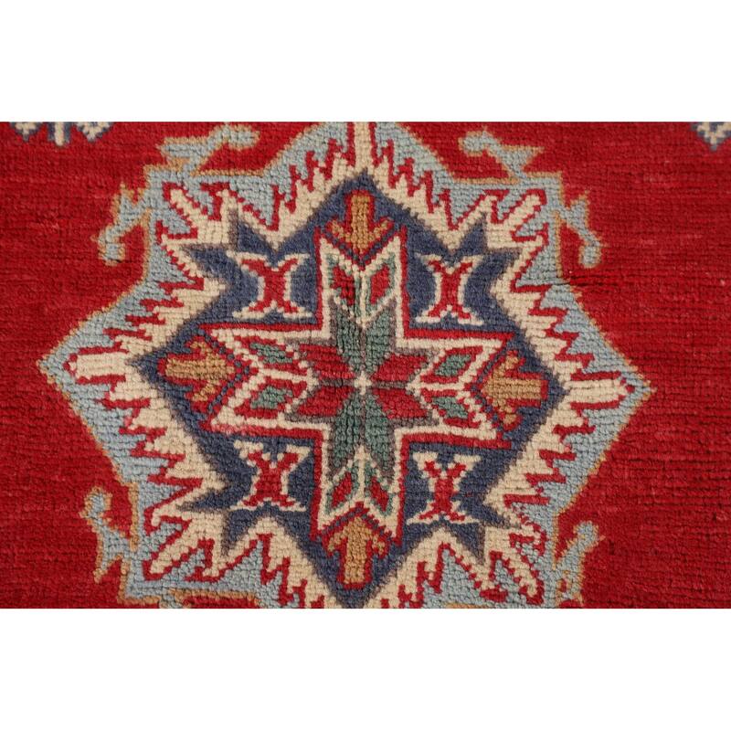 Traditional Kazak Oriental Rug Hand-Knotted Geometric Wool Carpet - 3'2"x 5'2"