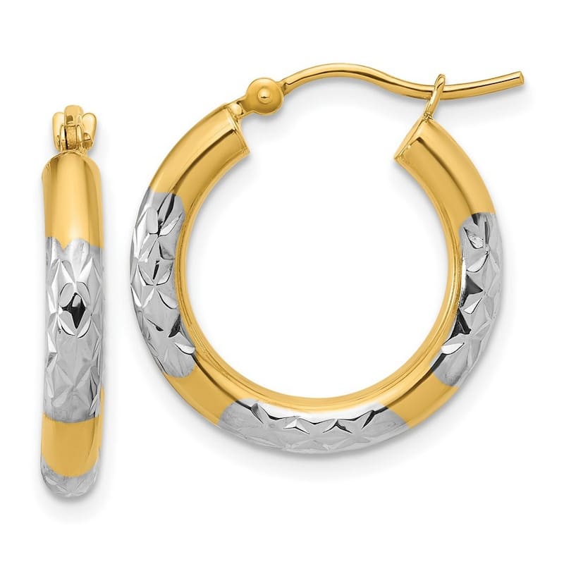 Curata 10k Yellow Gold 3mm Rhodium-plated Diamond Cut Hoop Earrings - 20mm 25mm 30mm 35mm 40mm