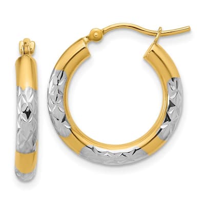 Curata 10k Yellow Gold 3mm Rhodium-plated Diamond Cut Hoop Earrings - 20mm 25mm 30mm 35mm 40mm