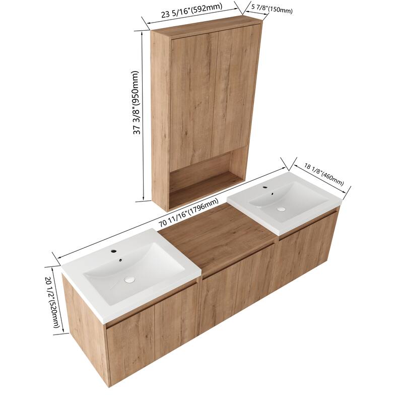 BNK 24''/36''/72'' Bathroom Vanity With Sink, Floating Bathroom Vanity with Soft Close Doors and Shelf