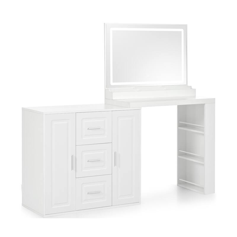 Modern Dressing Table w/ LED Mirror, Adjustable Brightness, 3 Drawers