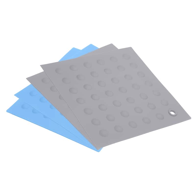 4pcs Silicone Trivets Mat Pad Countertop Pot Holder Pad Placemats - Sky Blue/Light Grey