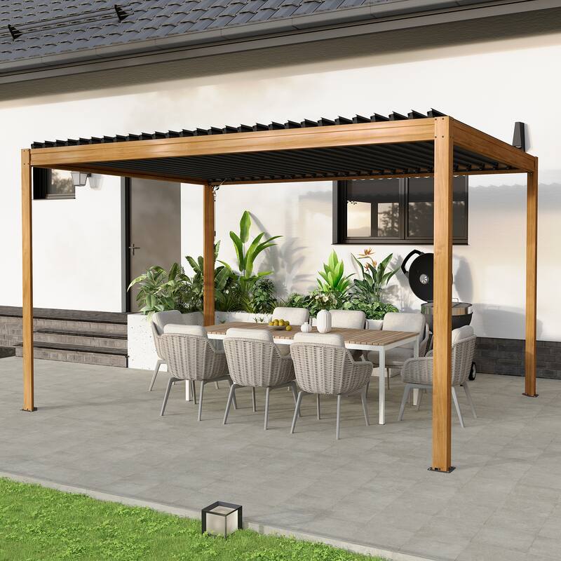 10X13FT Outdoor Aluminum Frame Louvered Pergola Gazebo with Adjustable Roof