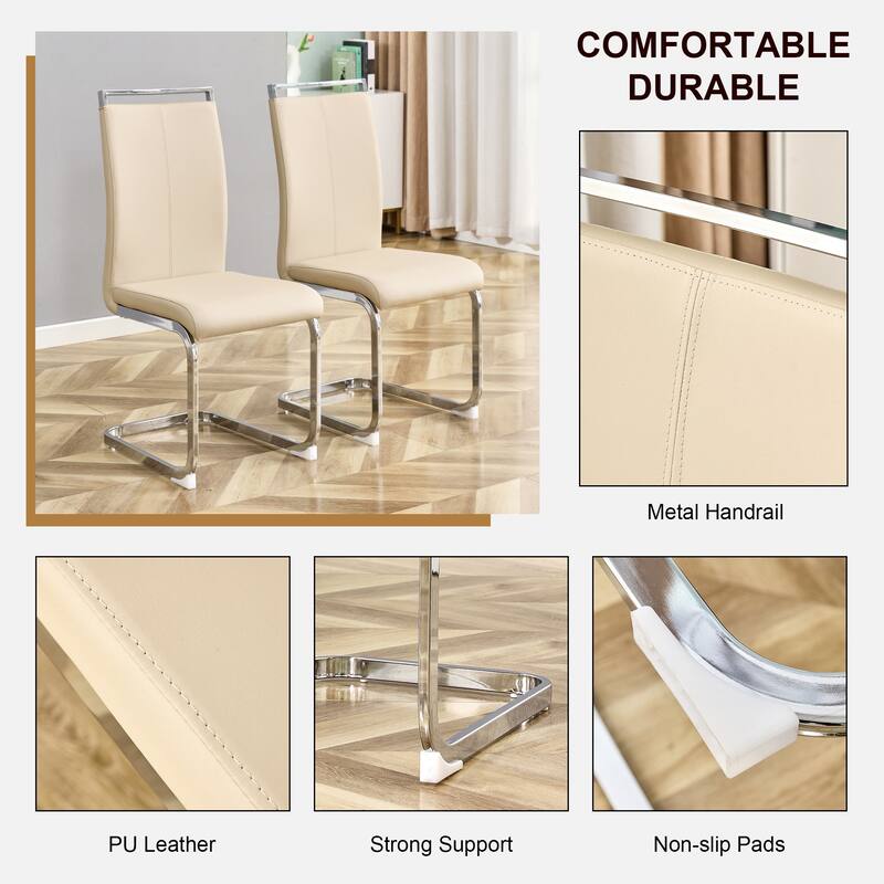 Modern Upholstered High Back Dining Chairs with C-Shaped Metal Legs