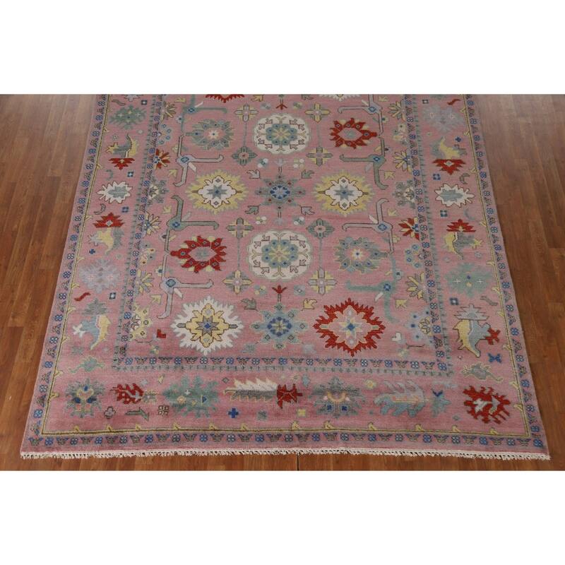 All-Over Pink Oushak Oriental Area Rug Handmade Wool Carpet - 8'1"x 9'11"
