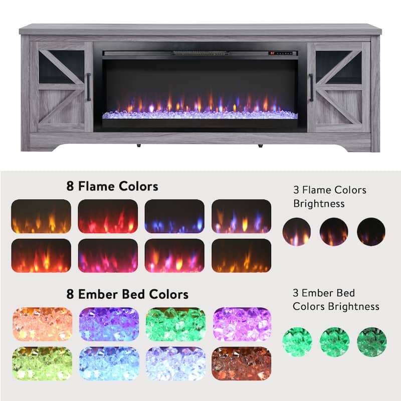 75" Fireplace TV Stand for TVs up to 80",with 44" Electric Fireplace