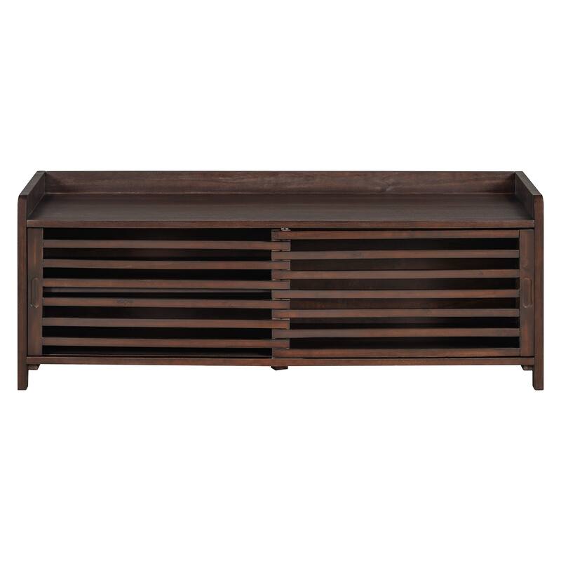Shoe Storage Bench Entryway Bench with Cushion, Sliding Door