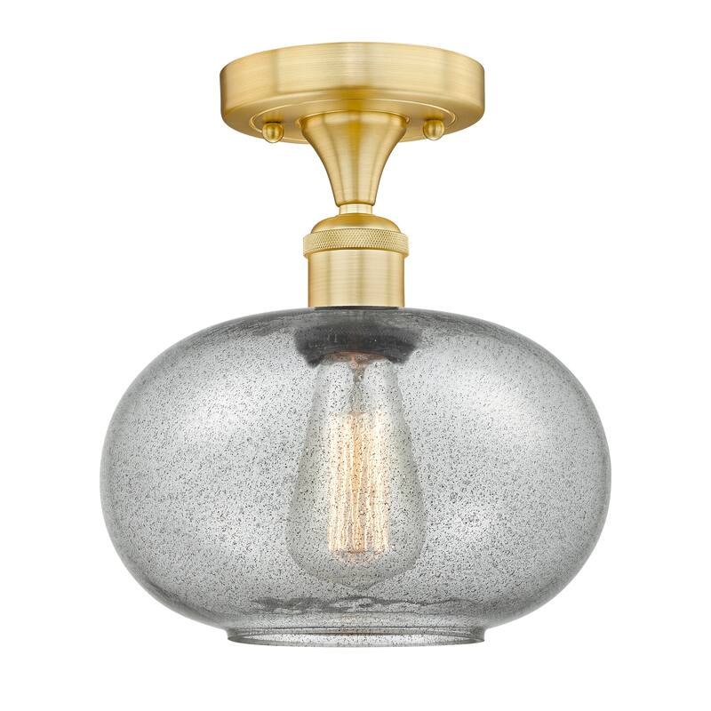 Innovations Lighting Edison Gorham - 1 Light 10" Semi-Flush Mount - Charcoal/Satin Gold