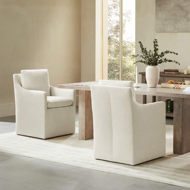Hailey Dining Arm Chair with Caster Wheels Fabric Fully Assembled