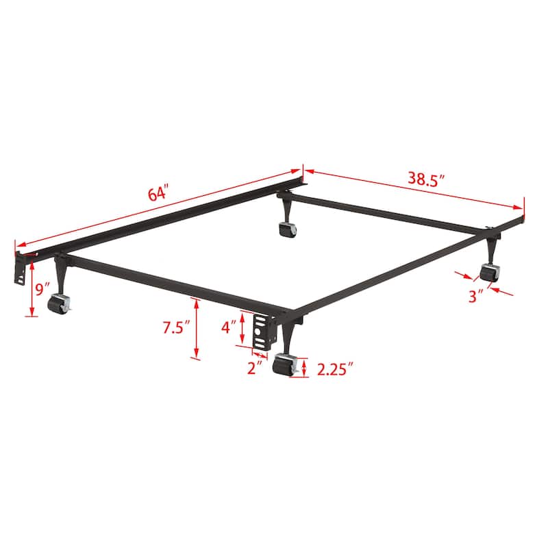 Metal Twin-size Bed Frame With 4 Roller Wheels (2 With Brakes, 2 Without)