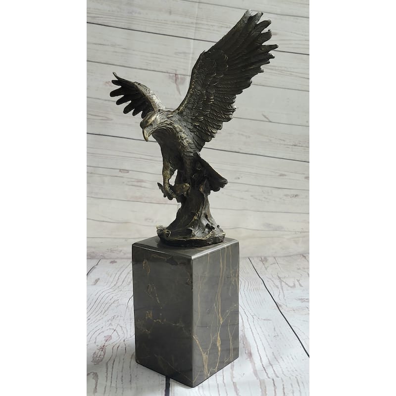 American Bald Eagle Holding Fish Bronze Sculpture Statue On Marble Base Signed Original 14 Inches X 8 Inches
