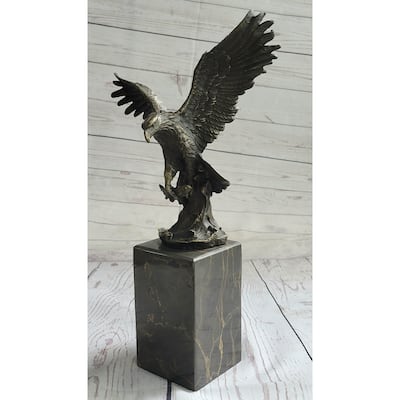 American Bald Eagle Holding Fish Bronze Sculpture Statue On Marble Base Signed Original 14 Inches X 8 Inches