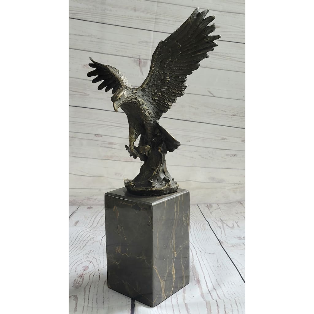 American Bald Eagle Holding Fish Bronze Sculpture Statue On Marble Base Signed Original 14 Inches X 8 Inches