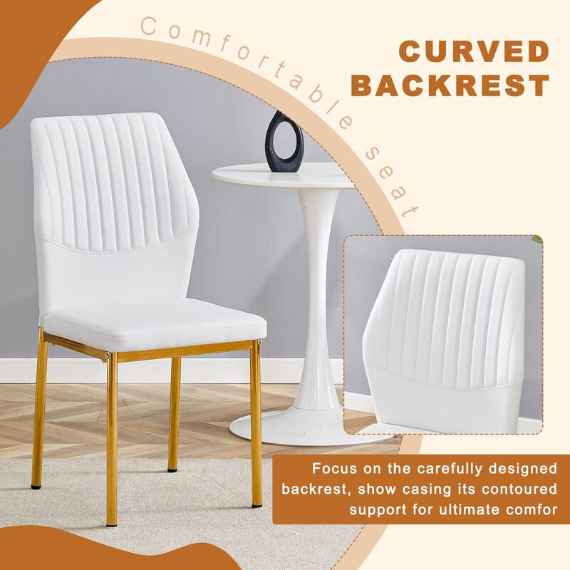 4-Piece Dining Set with 36.6'' Round Tempered Glass Table & White-Gold Chairs - Modern Luxe Style for Living Room & Kitc