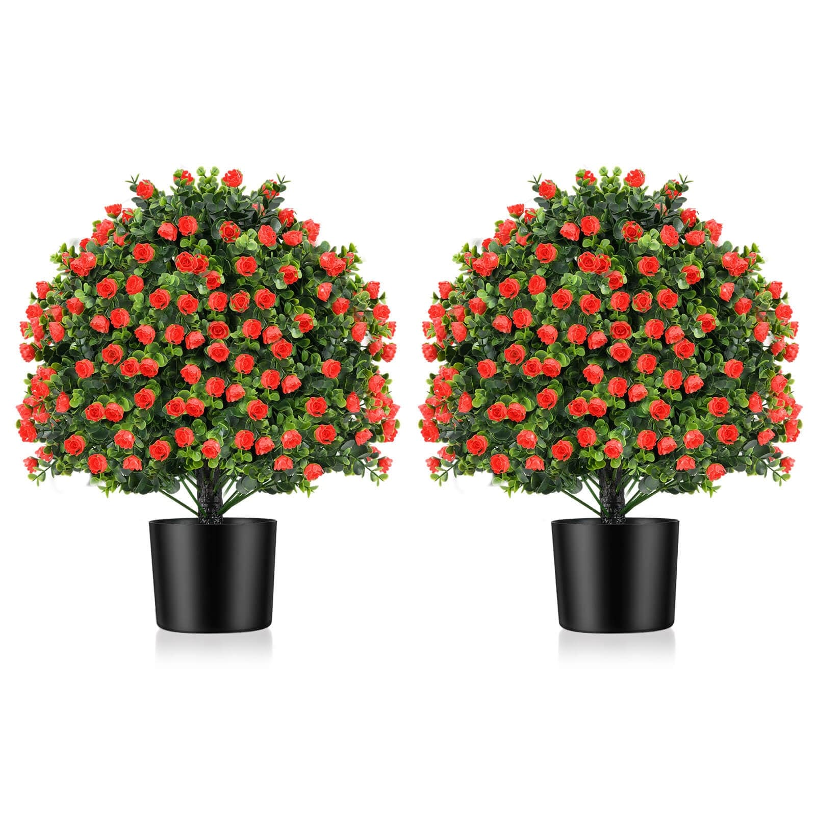Costway 2 Pack Artificial Rose Topiary Ball Tree Faux Shrub Bushes - See Details