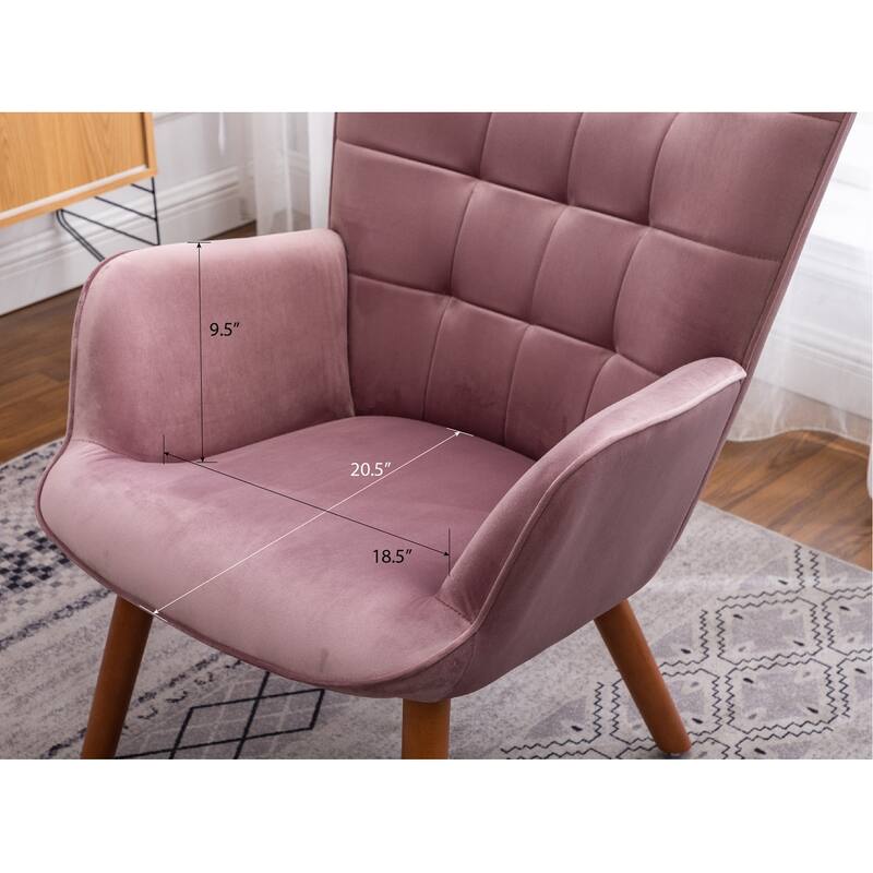 Leisure Chair Ottoman Set Office Chair, Stylish Velvet Upholstered Reception Chair Vanity Chair with Wooden Frame, Yellow