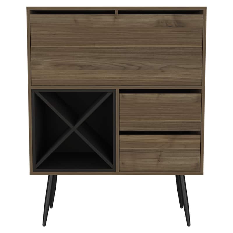 HomeRoots 46" Dark Brown and Black Wood Console Bar Cabinet With Single Door And Two Drawers