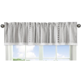 Grey Boho Tribal Bohemian Window Curtain Valance Jacquard Aztec Gender Neutral Modern Geometric Stripes Ivory Textured Tufted