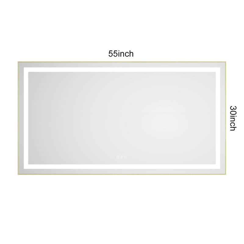 55 x 30 Inch LED Bathroom Mirror with Front and Backlight, Wall Mounted Vanity Mirror with Aluminum Frame, Anti-Fog