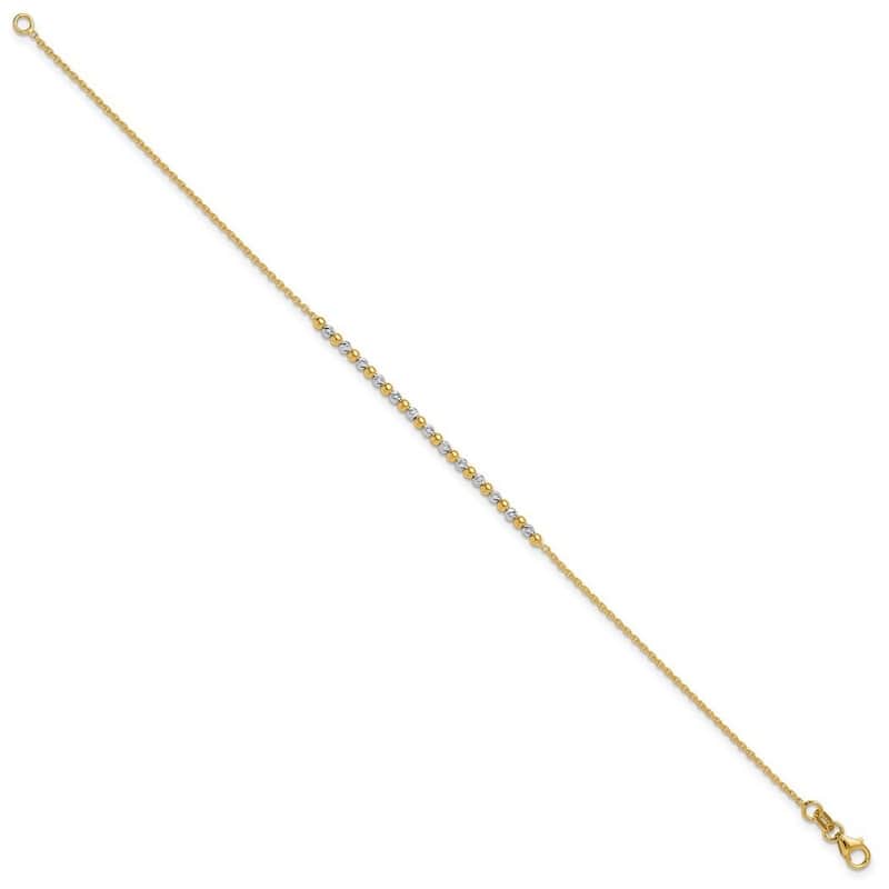Curata 14k Two tone Gold 7.5" 2mm Sparkle Cut Beaded Bracelet