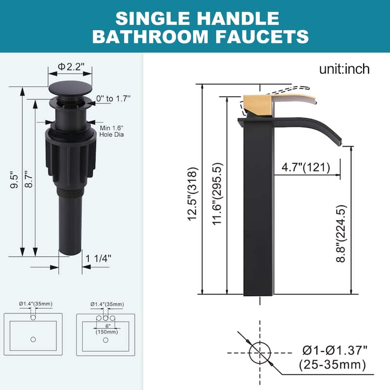 WOWOW Single Handle Single Hole Waterfall Bathroom Vessel Faucet