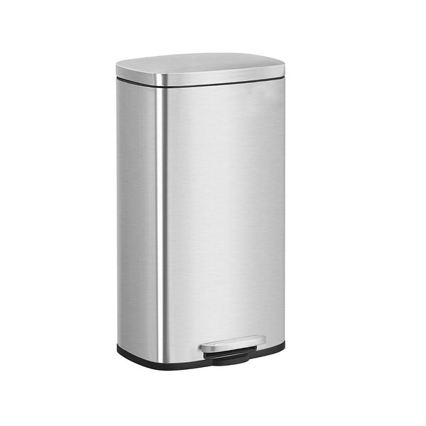 Silver 8-Gallon Kitchen Trash Can with Hinged Lid and Removable