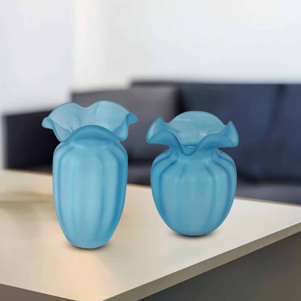 Fleurine Set of 2 Fluted Blooming Decorative Glass Flower Table Vases