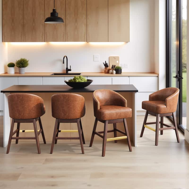 26.4"H Height Solid Wood Swivel Indoor BarStools Set of 2 or 4 - Brown - Set of 4