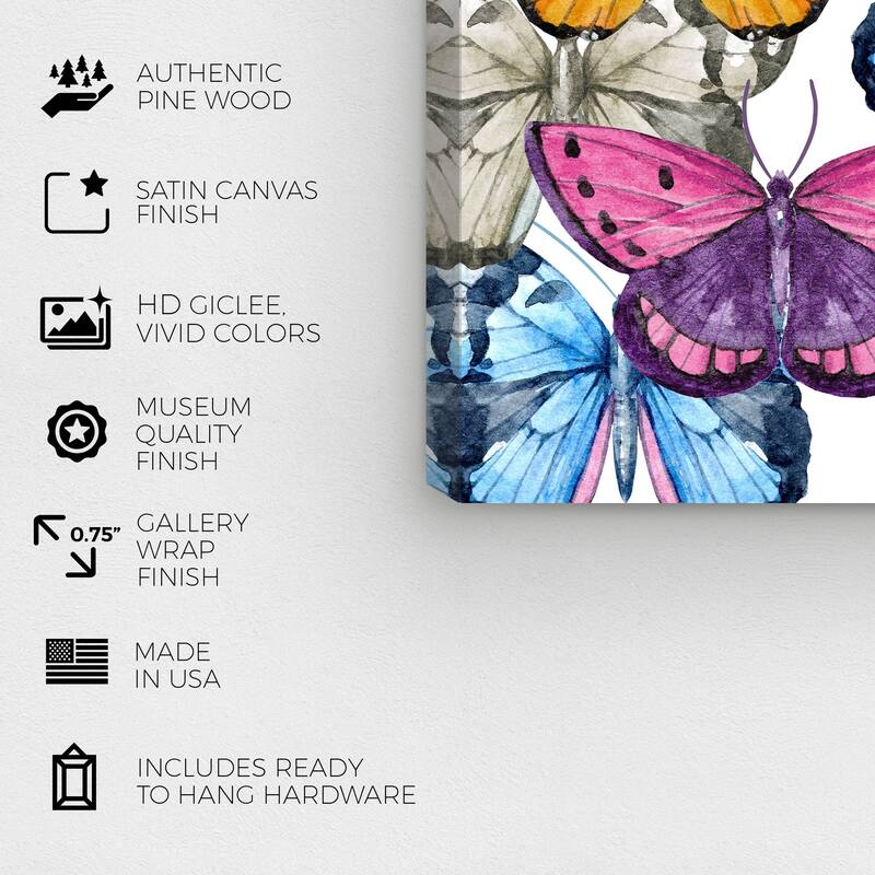 Wynwood Studio Canvas Animals Colorful Wings Blue and Modern & Contemporary Wall Art Canvas Print
