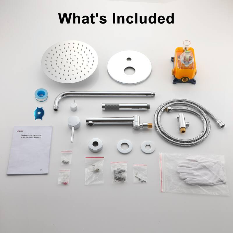 Clihome 10" Wall Rainfall 3 Way Round Shower System With Swivel Bathtub Spout