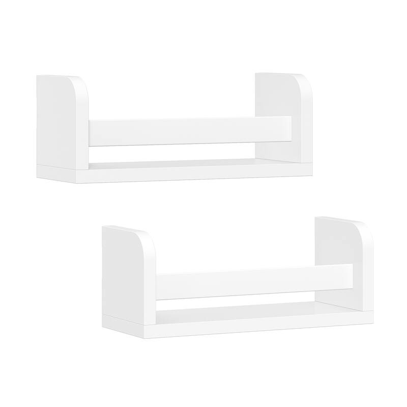RiverRidge Kids Art Table Desk with Ladder Shelf and Open Storage Shelf for Playroom - White with 2 10" Floating Bookshelves