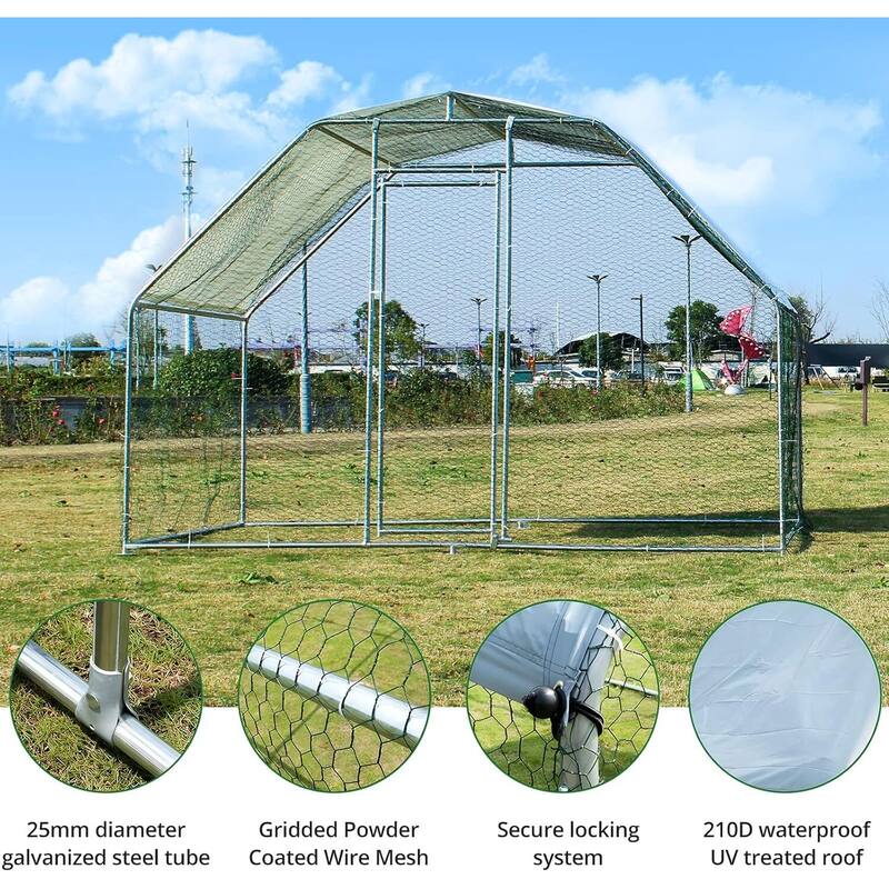 Large Metal Chicken Coop, with Waterproof Roof Cover