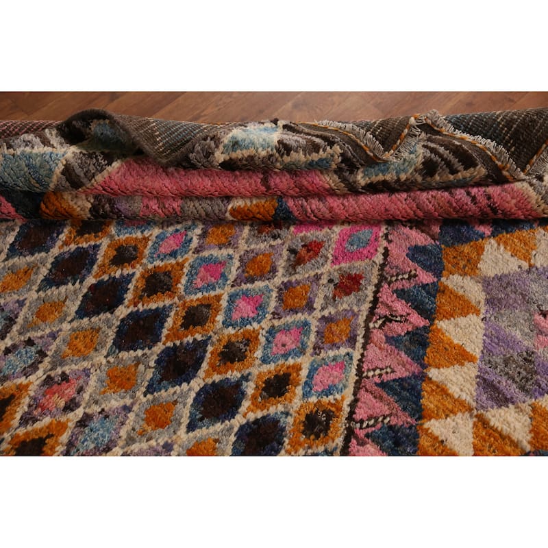 Pink Geometric Moroccan Area Rug Hand-Knotted Wool Carpet - 6'7" x 10'3"