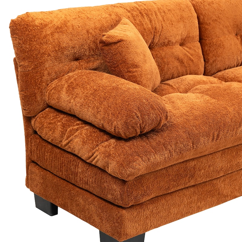 120.87" Chenille L-Shaped Sectional Sofa with Reversible Design, and 3-Seat Sleeper & Ottoman - Dual-Layer Cushion