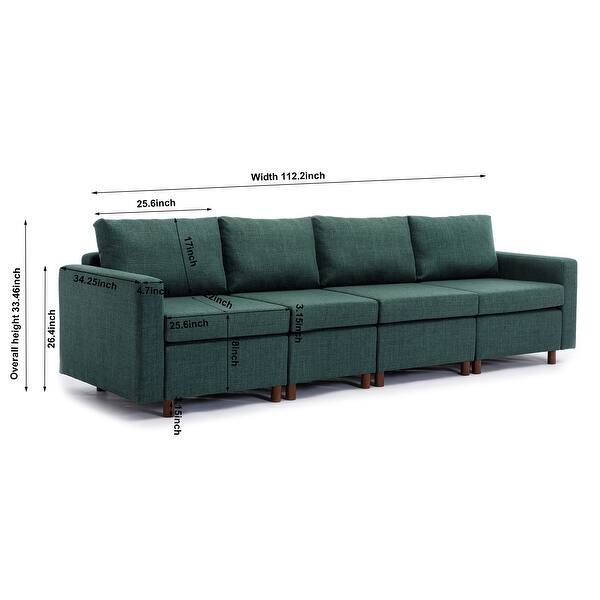 L-shape Linen Fabric Sectional Sofa Set 4 Seat Module Couch Set with ...