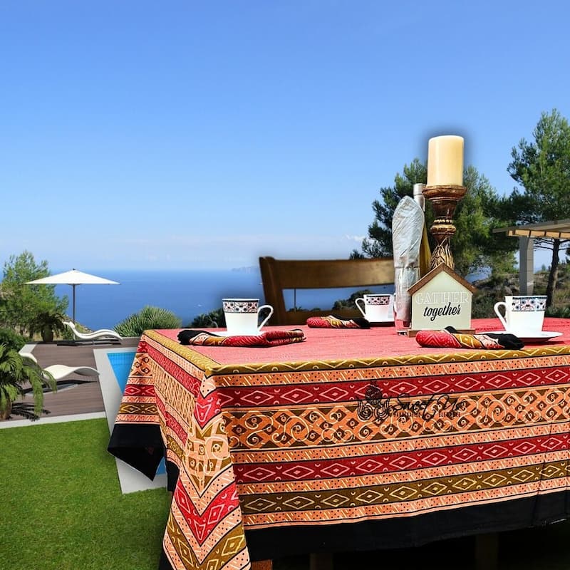 Cotton Block Print Luxurious Geometric Tablecloth Collection
