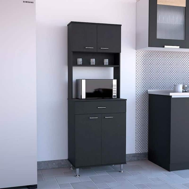 TUHOME Della 60 Kitchen Pantry with Drawer, 2 Cabinets, and Metal Legs - N/A