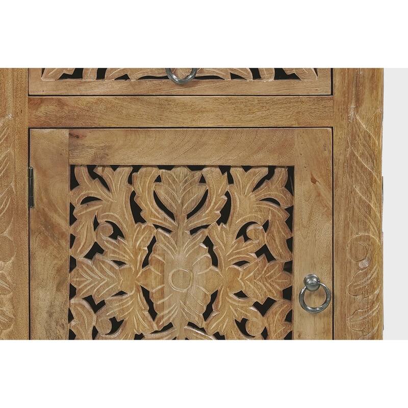 Florence Floral Solid Mango Wood 1-Drawer Nightstand with Cabinet Storage Assembled