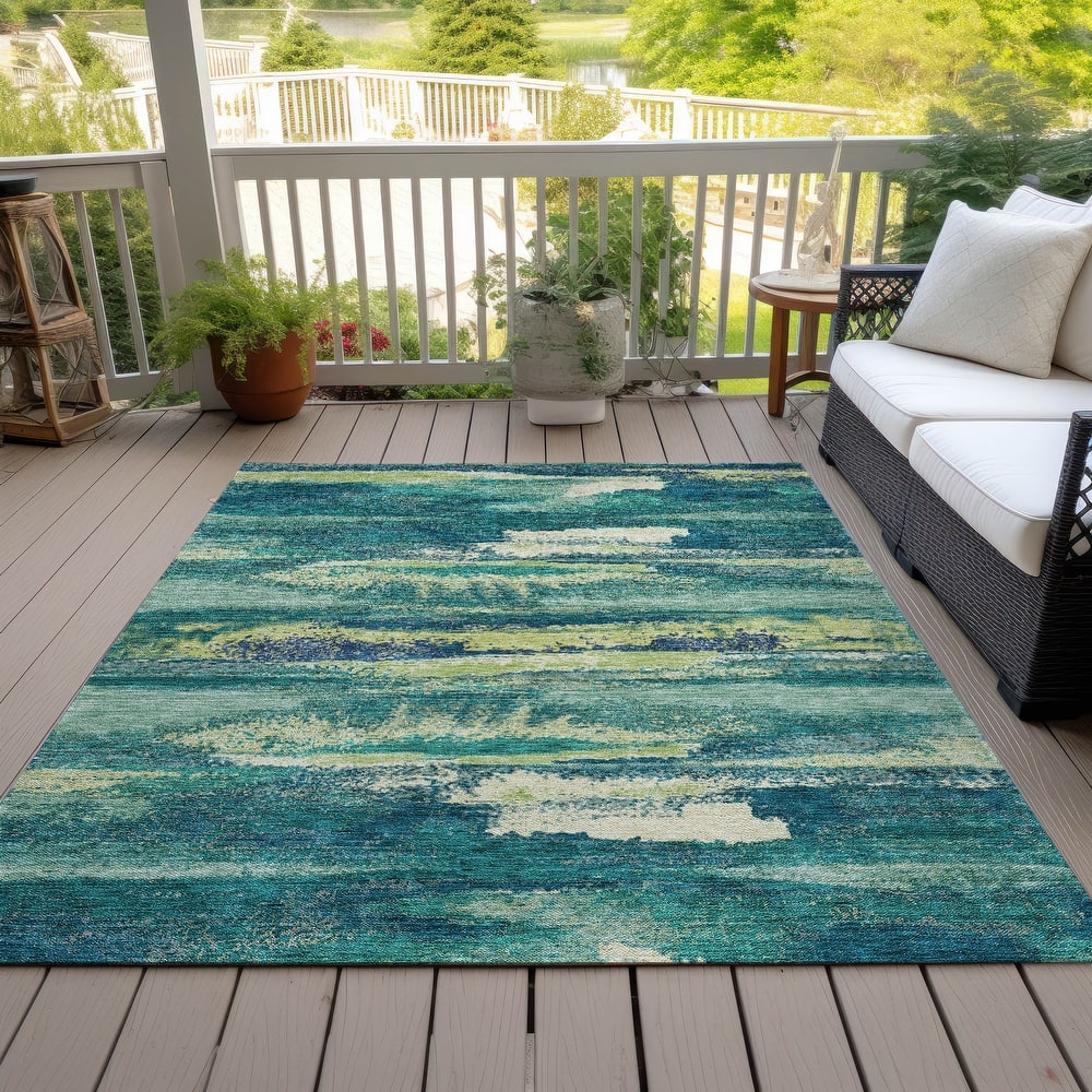 Machine Washable Indoor/ Outdoor Abstract Modern Chantille Rug
