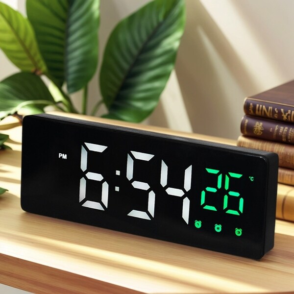 Three Alarm Clock Snooze Function Big Numbers Display Battery