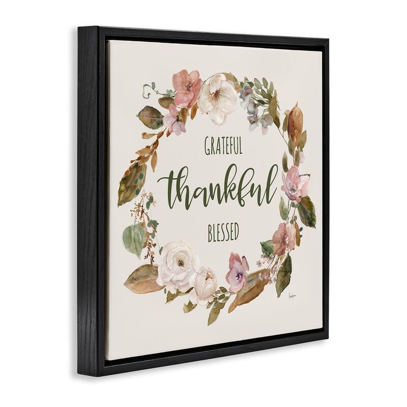 Stupell Elegant Gratitude Wreath Framed Floater Canvas Wall Art Design By Livi Finn