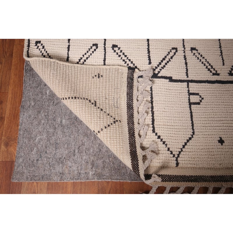 All-Over Ivory Moroccan Oriental Large Area Rug Handmade Wool Carpet - 9'10"x 14'4"