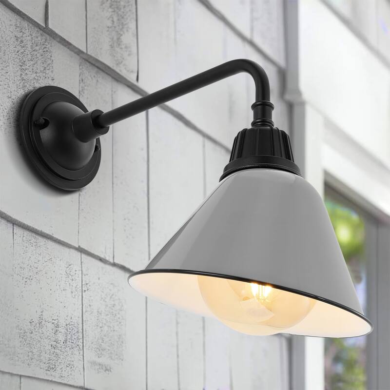 Aurora 9.63" 1-Light Farmhouse Industrial Indoor/Outdoor Iron LED Gooseneck Arm Outdoor Sconce, by JONATHAN Y - 9.63