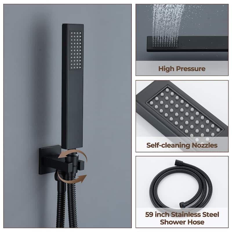 Thermostatic 3-Spray 12 in. Ceiling Mount Shower System with Handheld Shower Head and 6 Body Jets - 12" x 12"