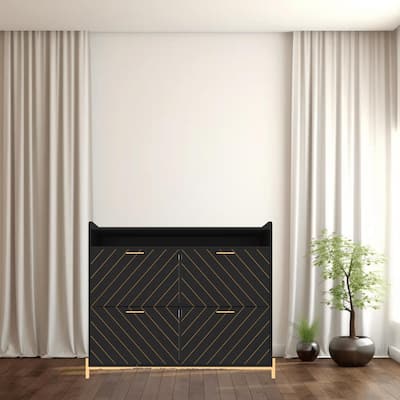 Space-Saving Shoe Rack Cabinet with Hidden Storage, Carved Arrow Detailing, and Flip Drawers for an Organized Entryway