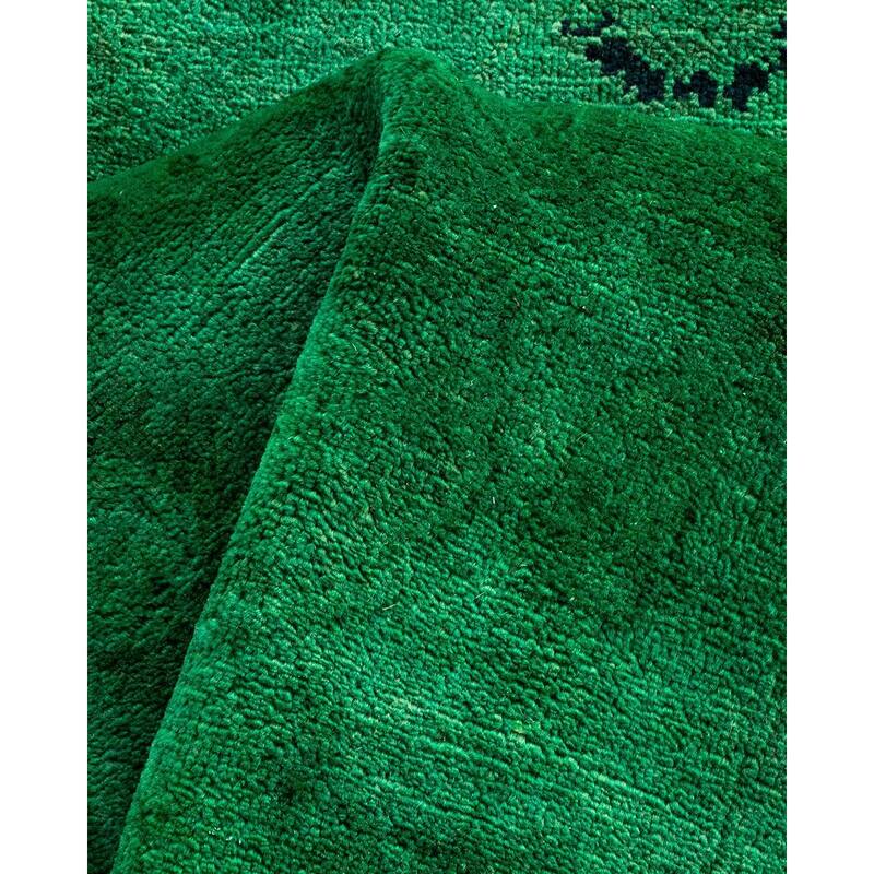 Overton Hand Knotted Wool Vintage Inspired Modern Contemporary Overdyed Green Area Rug - 2' 7" x 23' 1"